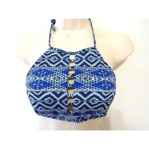 La Blanca Bikini Size 6 Top Indigo White Swimwear New High Neck   MenWomenStyles